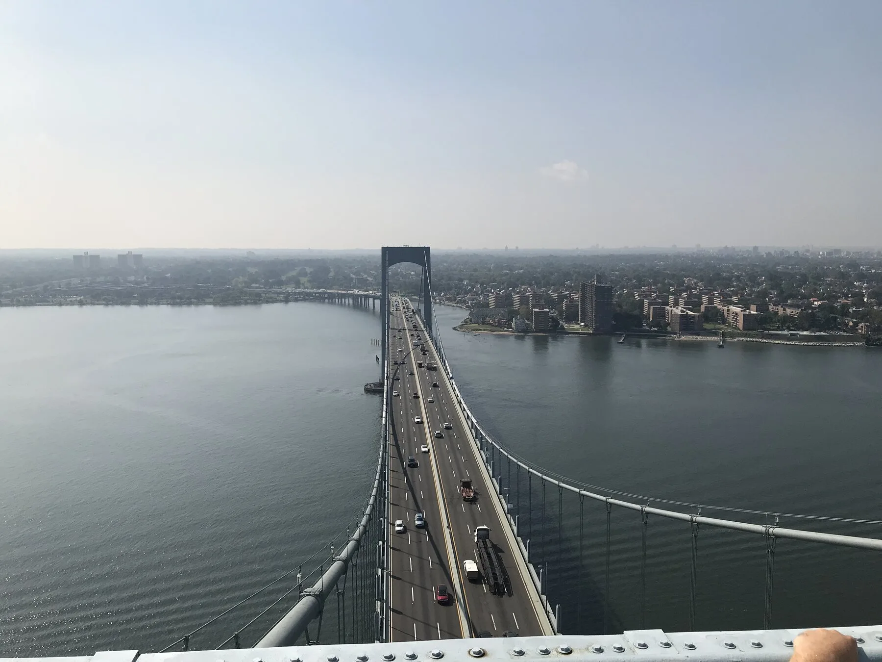 Aerial view of a major New York bridge